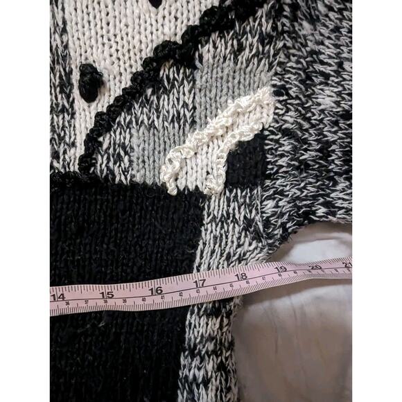Vintage 80s Textured Sweater 3d Women S Black White Gray Stripe Ramie Knit Top - Picture 11 of 11
